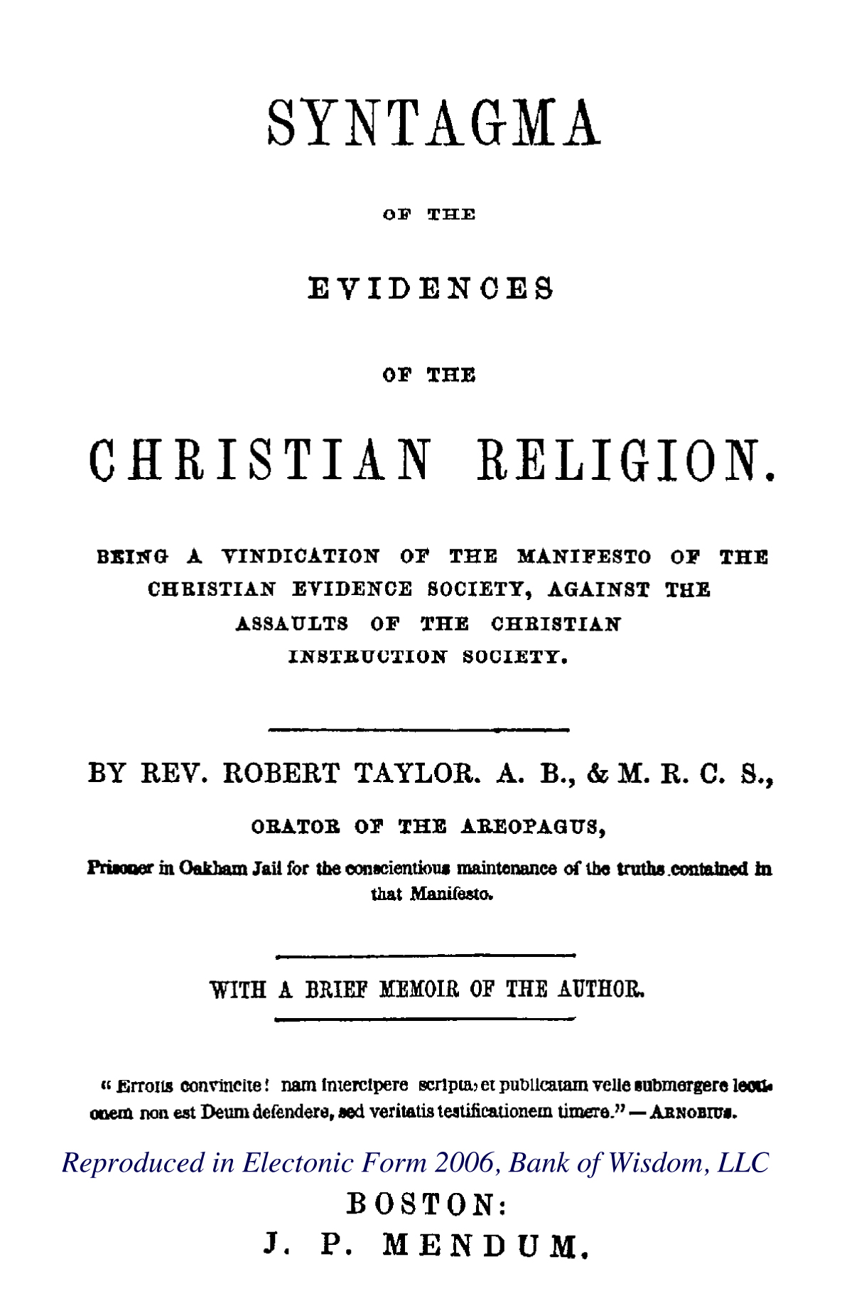 Syntagma of the Evidences of the Christian Religion